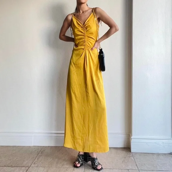 Sandro Yellow Slip Rouched Dress - Picture 6 of 6